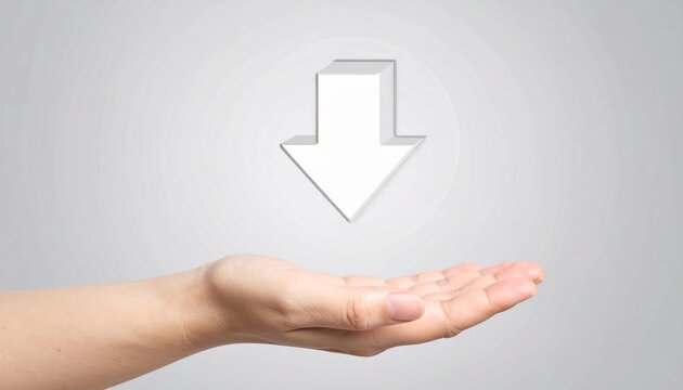 3D download icon floating above a hand
