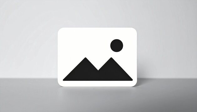 Generic placeholder image icon with mountain silhouette and sun, default image thumbnail symbol, minimal graphic template for media, website, gallery or digital content mockup
