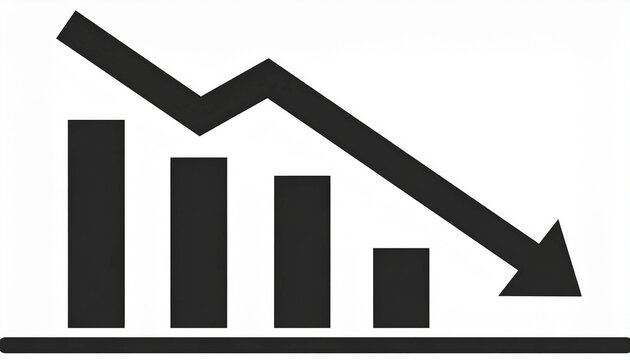Financial loss icon with a descending bar chart and arrow representing recession business failure stock market crash and economic decrease vector solid glyph icon
