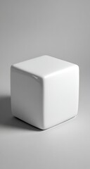 Fototapeta premium Minimalist White Cubic Stool on Light Gray Background