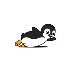Fototapeta premium Cartoon Penguin Sliding on Ground