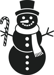Snowman Silhouette with Candy Cane – Festive Christmas Holiday Vector