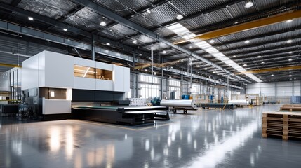 Obraz premium Industrial manufacturing facility with advanced machinery and organized workspace during daylight hours