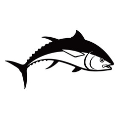 black and white silhouette of tuna fish vector on white background