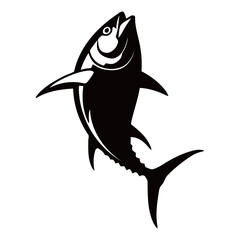 black and white silhouette of tuna fish vector on white background