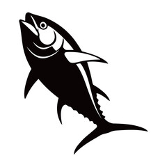 black and white silhouette of tuna fish vector on white background