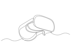Obraz premium Vr continuous line. Continuous one line drawing of virtual reality. Virtual game concept concept. Single line drawing