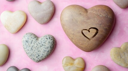 Obraz premium Pink Background Stone Hearts Carved Love Symbol carved heart