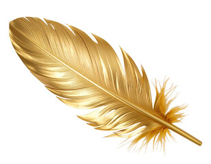 Golden Feather: A close-up shot of a single, lustrous golden feather, its intricate details and delicate barbs rendered with exceptional clarity and elegance.