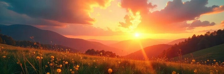 Fototapeta premium A serene sunrise over a tranquil landscape, symbolizing hope and new beginnings in the Christian faith Perfect for Easter, Lent, or general Christian themes , christianity, resurrection, love
