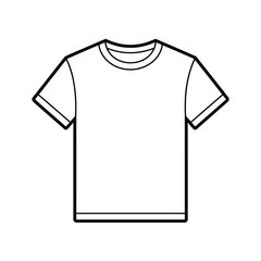 Simple black and white line drawing illustration of a classic crew neck t-shirt for apparel design white background