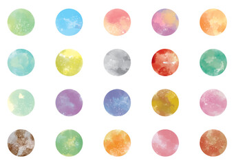 水彩, アイコン, 絵の具, ペイント, セット, 円形, 球体, デコレーション, カラフル, 円, ウォーターカラー, ベクター, 模様, 質感, ボタン, おしゃれ, 水溶性, オレンジ, 青, 緑, ピンク, ワンポイント, タイトル, パーツ、手書き、イラスト