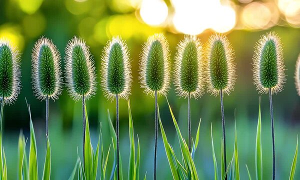 Elegant hare's tail grass illuminated by radiant golden sunlight creating a soft bokeh backdrop