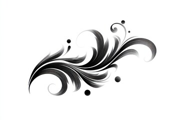 Fototapeta premium A sophisticated, decorative flourish design features intricate swirls and stylized foliage, with a bold black and white color scheme, suitable for artistic or decorative projects.