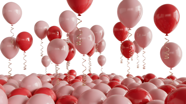 Vibrant pink and red balloons floating and scattered creating a festive and joyful atmosphere - Powered by Adobe