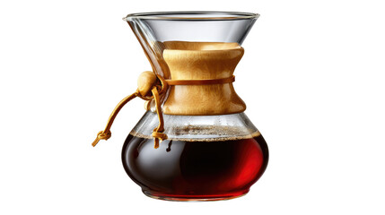 Coffee Chemex: A crystal-clear chemex, filled with rich, aromatic coffee, brews a perfect cup, offering a visual promise of a smooth, flavorful experience.