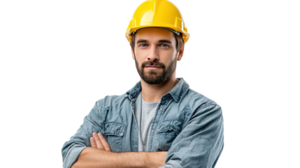 Confident Construction Worker: A construction worker, exuding confidence, with folded arms and a determined gaze, showcases the epitome of professionalism in the construction field.