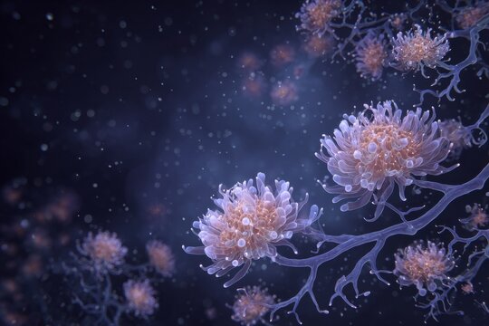 Nerve endings in an abstract shape resembling blooming flowers. Generative AI