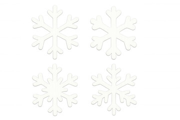 Four white snowflakes are falling on a transparent background, perfect for winter and christmas projects