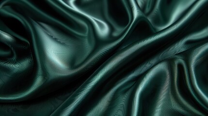 Obraz premium Luxurious dark green satin fabric draped elegantly, showcasing smooth texture and rich color depth