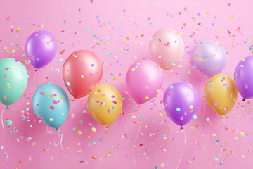 Pastel balloons and confetti celebration party background