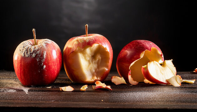 creative concept of apples on blackboard artful representation of eaten fruit with chalk highlights