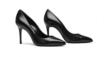 黒革ヒール 美しい光沢 洗練されたシルエット 上品な女性らしさ際立つ. AI Generated