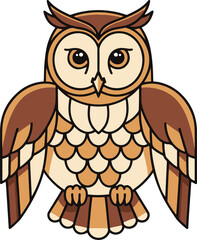  A charming illustration of an owl rendered in pixel art style. The owl is predominantly brown and beige, with detailed feathers depicted in a blocky, digital aesthetic