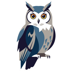 This illustration showcases a pixel art rendering of a majestic owl, predominantly in shades of blue and gray, perched on a branch. The detailed artwork is suitable for various design projects.