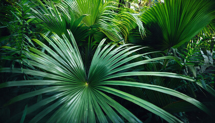 Obraz premium vibrant green tropical plant close up lush jungle environment nature image artistic perspective visual serenity