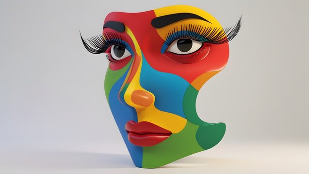 Vibrant Abstract Face Modern Art Sculpture