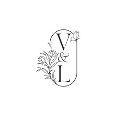 luxury minimalist logo design VL caligraphic style monogram letter wedding initial concept alphabet