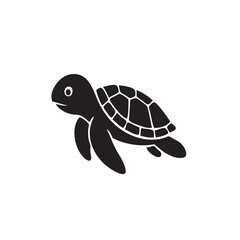 Detailed Turtle Silhouette on White Background, Turtle Silhouette Vector with Clean Lines