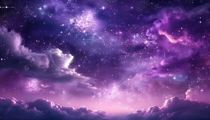 Purple Galaxy Night Sky with Sparkling Stars and Clouds