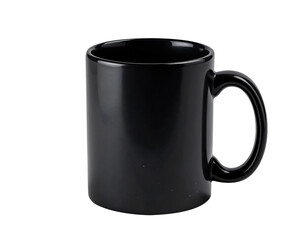 template of black coffee mug mockup blank ceramic cup. Isolated on transparent background PNG. for branding art 