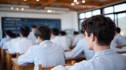 Phenomena of blue energy demonstrate scientific principles in a classroom with students engaged blackboards filled lab equipment on desks and posters of famous scientists on