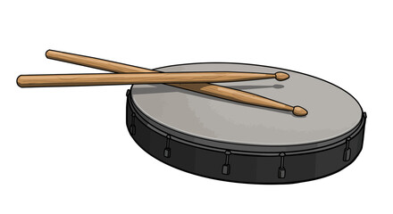 A pair of wooden drumsticks resting on a snare drum