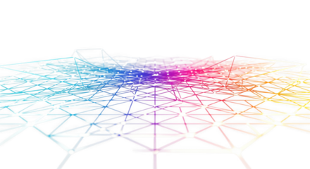 Geometric abstraction with vibrant color gradient, interconnected network grid design