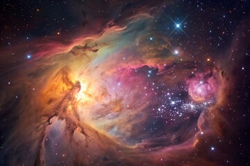 Obraz premium A colorful nebula in deep space, revealing the wonders of the universe and galaxies