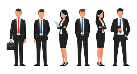 A group of business people standing in formal attire