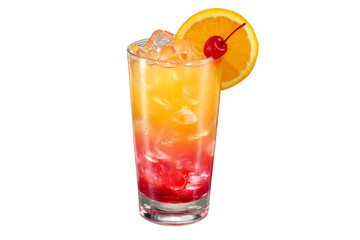 Refreshing layered cocktail with orange slice and cherry isolated on transparent background