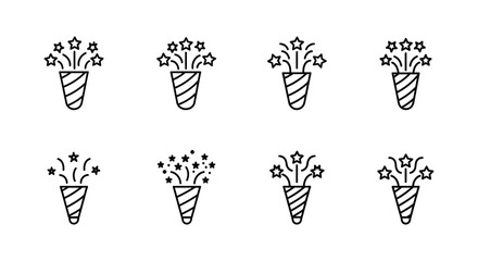 Black and white illustration of party poppers with stars