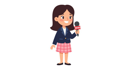 Cartoon Girl Reporter Holding Microphone with "NEWS" Label