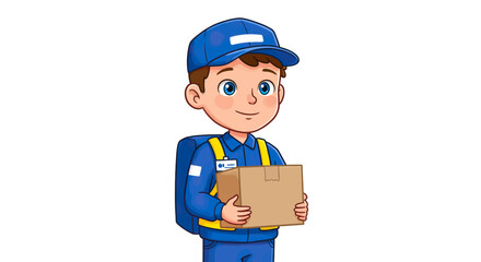 Cheerful Cartoon Delivery Person Holding a Cardboard Package