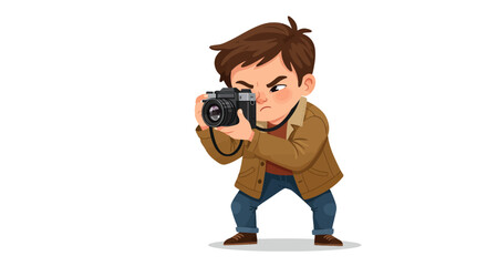 Young Boy Focused on Capturing Image with Vintage Camera