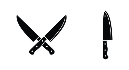 Black and white illustration of kitchen knives on a clean background