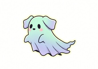 Adorable Pastel Ghost Dog Illustration Cute Halloween Cartoon Spirit Animal Kawaii Design