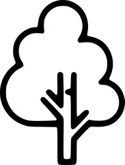 Obraz premium A simple, black and white line drawing of a tree with a rounded crown and short trunk.