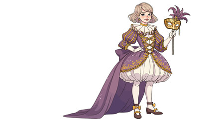 Fototapeta premium Elegant Woman in Renaissance-Style Costume Holding a Mask