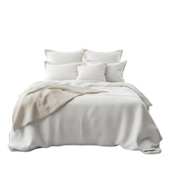 White Bed with Pillows and Blanket Isolated on Transparent Background